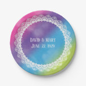 レインボーウォーターのカラーにレースサークル ペーパープレート (正面)