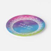 レインボーウォーターのカラーにレースサークル ペーパープレート (アングル)