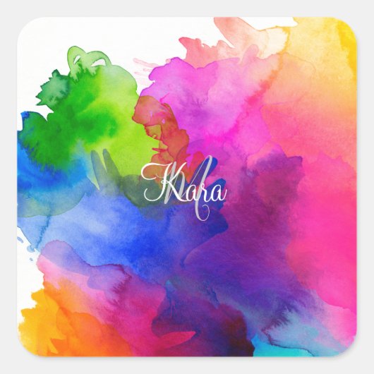 レインボーウォーターのカラー抽象芸術 スクエアシール (正面)