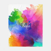 レインボーウォーターのカラー抽象芸術 フリースブランケット (正面)