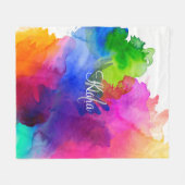 レインボーウォーターのカラー抽象芸術 フリースブランケット (正面(横))