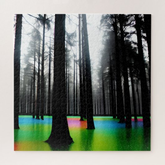 レインボーウォーターの抽象芸術シルエット樹 ジグソーパズル (横)