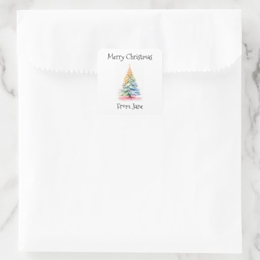 レインボーウォーターの木からメリークリスマス スクエアシール (バッグ)