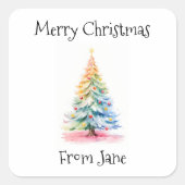 レインボーウォーターの木からメリークリスマス スクエアシール (正面)