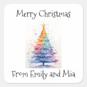 レインボーウォーターの木からメリークリスマス スクエアシール (正面)