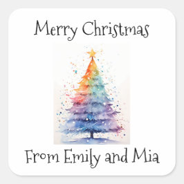 レインボーウォーターの木からメリークリスマス スクエアシール