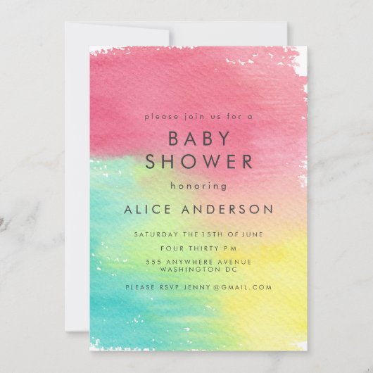 レインボーウォーターの背景色の印刷可能カード 招待状 (正面)