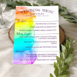 レインボーウォーターカラスプラッシュLGBTQ結婚のメニュー メニュー<br><div class="desc">LGBTQのメカラフルニュー結婚は5 x 7のサイズで、水色のウォッシュグラデーションを搭載し、カードの大半をダークパープルの手のフォントでカバー書してい魅力的る。スター、メインコース、デザートを追加する。</div>