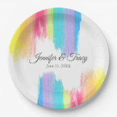 レインボーウォーターカラフルゲイウェディングパーティー ペーパープレート (正面)