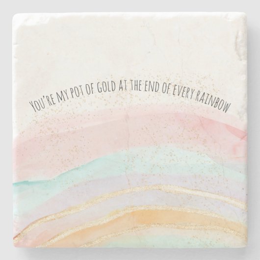 レインボーウォーターカラーあなたは私のポットの金ゴールドロマンチック ストーンコースター (正面)