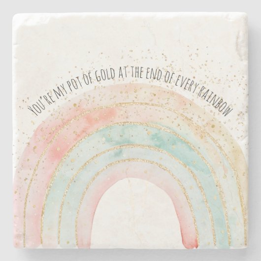 レインボーウォーターカラーあなたは私のポットの金ゴールドロマンチック ストーンコースター (正面)