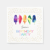 レインボーウォーターカラーアイスクリームアイスポップスタイリッシュ金ゴールド スタンダードカクテルナプキン (正面)