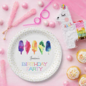 レインボーウォーターカラーアイスクリームアイスポップスタイリッシュ金ゴールド ペーパープレート (パーティー)