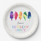 レインボーウォーターカラーアイスクリームアイスポップスタイリッシュ金ゴールド ペーパープレート (正面)