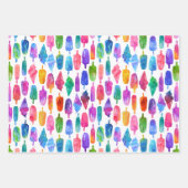 レインボーウォーターカラーアイスクリームアイスポップパターン ラッピングペーパーシート (正面)