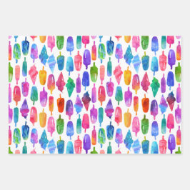 レインボーウォーターカラーアイスクリームアイスポップパターン ラッピングペーパーシート