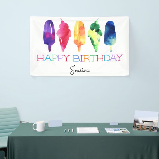 レインボーウォーターカラーアイスクリームアイスポップ スタイリッシュ 横断幕 (トレードショー)