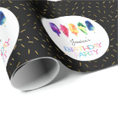 レインボーウォーターカラーアイスクリームコーンバースデーパーティー ラッピングペーパー (ロールコーナー)