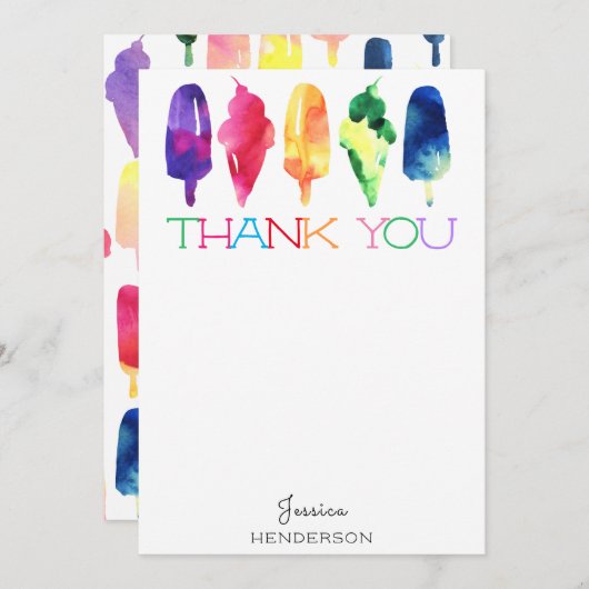 レインボーウォーターカラーアイスクリームポップシクル サンキューカード (正面/裏面)