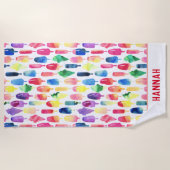 レインボーウォーターカラーアイスクリームポップスパーソナライズされたクル ビーチタオル (正面)