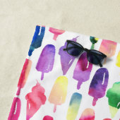 レインボーウォーターカラーアイスクリームポップスパーソナライズされたクル ビーチタオル (インサイチュ)