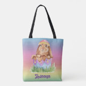 レインボーウォーターカラーイースターバニーチャイルドーズ トートバッグ (裏面)