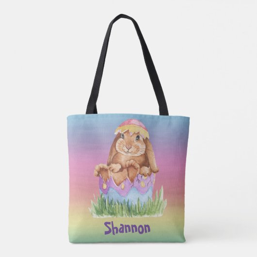 レインボーウォーターカラーイースターバニーチャイルドーズ トートバッグ (裏面)