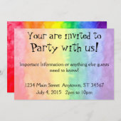 レインボーウォーターカラーウォッシュパーティー時間 招待状 (正面/裏面)