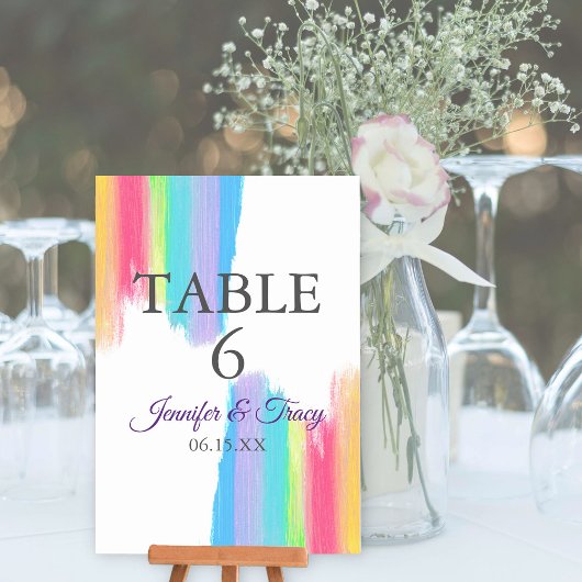 レインボーウォーターカラーエレガントなウェディングテーブル番号 テーブルナンバー