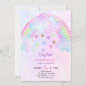 レインボーウォーターカラーガール誕生日 招待状 (正面)