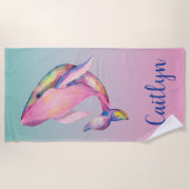 レインボーウォーターカラークジラ ビーチタオル (正面)