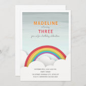 レインボーウォーターカラースカイクラウドバースデーパーティー 招待状 (正面/裏面)