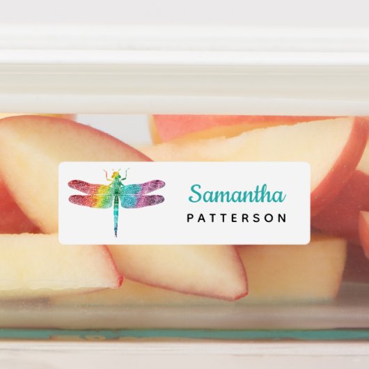 レインボーウォーターカラートンボパーソナライズされたイの子供 ラベル (貼付)