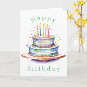 レインボーウォーターカラーハッピーバースデー カード (黄色い花)