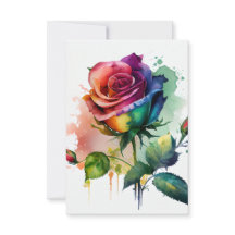 レインボーウォーターカラーバラ誕生日カード