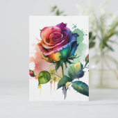 レインボーウォーターカラーバラ誕生日カード (スタンド正面)