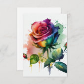 レインボーウォーターカラーバラ誕生日カード (正面/裏面)