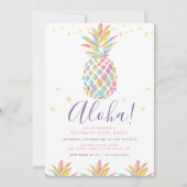 レインボーウォーターカラーパイナップルトロピカル誕生日 招待状 (正面)