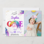 レインボーウォーターカラーフォト誕生日招待状 招待状 (正面)