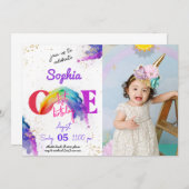 レインボーウォーターカラーフォト誕生日招待状 招待状 (正面/裏面)