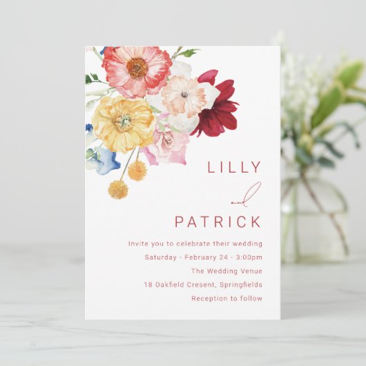 レインボーウォーターカラーフラワーズ春の結婚式 招待状 (スタンド正面)