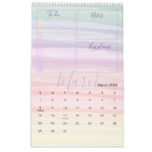 レインボーウォーターカラーブラシストローク月次プランナー カレンダー (3月 2026)