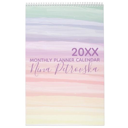 レインボーウォーターカラーブラシストローク月次プランナー カレンダー (カバー)