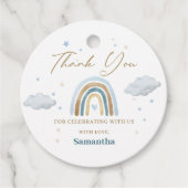 レインボーウォーターカラーブルー金ゴールドベビーシャワー フェイバータグ (正面)