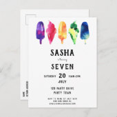 レインボーウォーターカラーポプシクルアイスクリーム誕生日 インビテーションポストカード (正面/裏面)