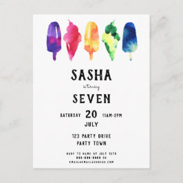 レインボーウォーターカラーポプシクルアイスクリーム誕生日 インビテーションポストカード