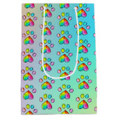 レインボーウォーターカラーポープリントバースデーパーティー ミディアムペーパーバッグ (裏面)