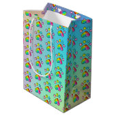 レインボーウォーターカラーポープリントバースデーパーティー ミディアムペーパーバッグ (裏面アングル)
