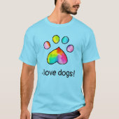 レインボーウォーターカラーポープリントI Love Dogs Tシャツ (正面)