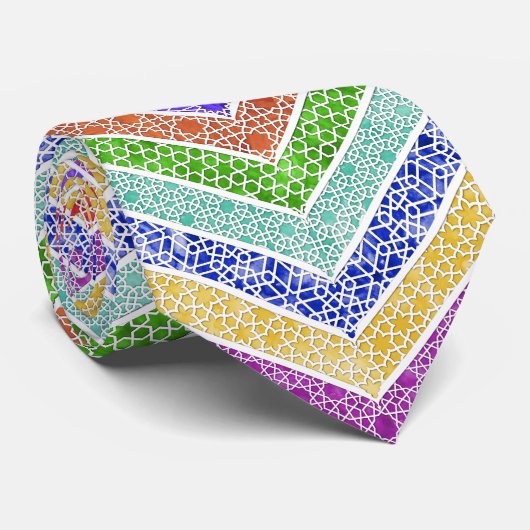 レインボーウォーターカラーモロッコラティスシェブロン ネクタイ (ロール)